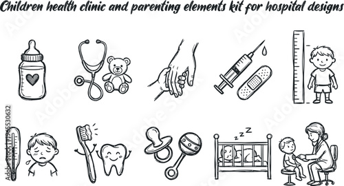 Children health clinic and parenting elements kit for hospital designs