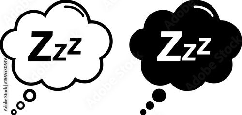 Contrast between a light and dark thought bubble indicating sleepiness with zzz symbols