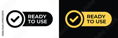 Two ready to use buttons featuring a checkmark icon in black and white and yellow and black themes isolated on white background, Vector, illustration