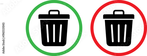 Recycling and trash bin icons with different colored borders for waste separation