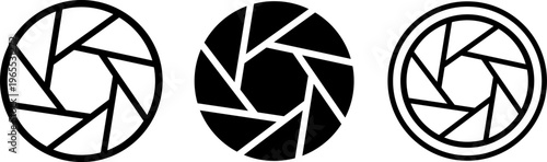 Three distinct camera aperture diagrams showcasing variations in shutter blade designs.