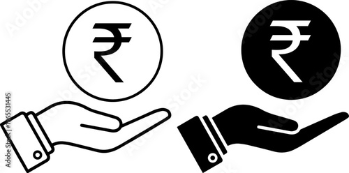 Indian rupee symbol exchange between two hands with wallets