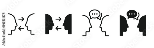 A set of four minimalist icons depicting human interaction through communication and conversation. isolated on white background, Vector, illustration