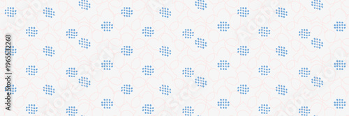 Seamless vector pattern with delicate pink line art flowers and soft blue dotted centers on a light gray background. Minimal, modern, and elegant design for fabrics and decor
