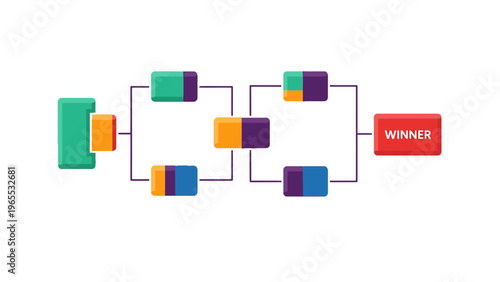 Tournament Bracket Mockup with Colorful Rectangles and Winner Box, Isolated on White Background, Business Competition Template