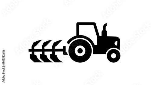 Tractor with plow icon, agricultural farming symbol, simple vector illustration for agriculture and farming concepts, clean graphic design