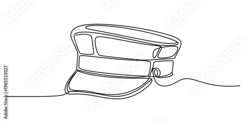 A continuous line drawing of a classic captain hat isolated against a simple white background