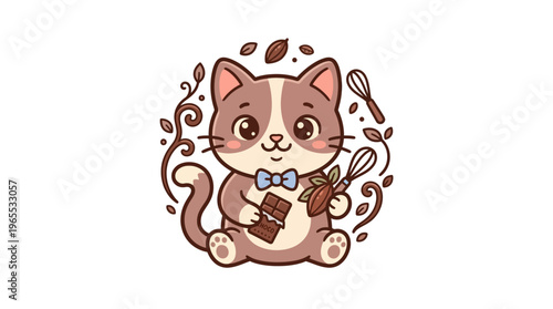 Cute Cat Chef with Chocolate and Whisk