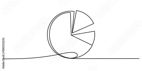 A single continuous line drawing of a pie chart showing data segments on a clean white background