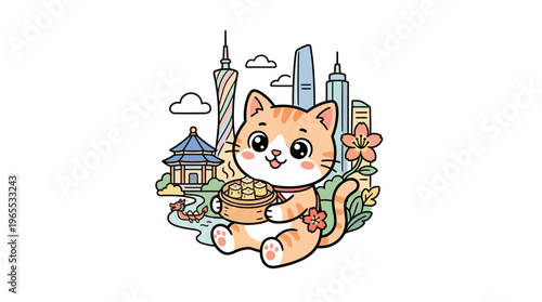 Cute Cat Enjoying Dim Sum in Guangzhou