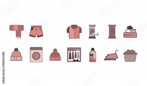 Modern clothes and laundry line icon collection with shirt washing machine sewing and wardrobe elements