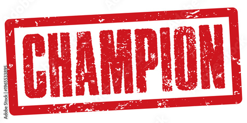 Champion red grunge stamp typography label isolated on white background