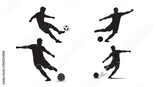 Soccer Football Player Silhouette Set – Dynamic Sport Action and Goal Scoring Concept for Team Sports Design and Promotion