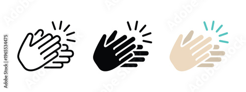 Three variations of a flat clapping hands icon representing praise and applause for web design isolated on white background, Vector, illustration