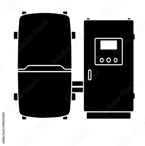 Modern Flat Silhouette Vector Illustration of Industrial Water Treatment System and Digital Control Panel Interface for Engineering Design Template