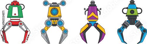 Robotic Claw Vector Illustration Showing Mechanical Gripper Designs