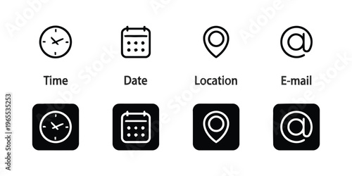 A collection of simple outline and solid contact information icons for digital interface designs isolated on white background, Vector, illustration