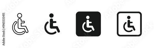 A collection of four distinct variations of the universal wheelchair accessibility icon design isolated on white background, Vector, illustration
