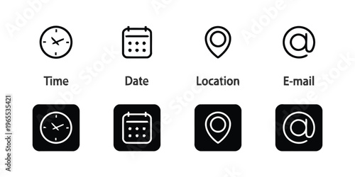 A collection of simple black and white contact information icons for websites and applications. isolated on white background, Vector, illustration