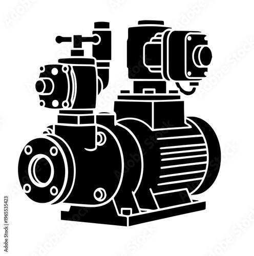 Professional Industrial Centrifugal Pump Silhouette Vector Icon with Electric Motor and Pressure Valve for Mechanical Engineering Project Illustration