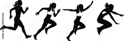 Black Silhouettes of Women Running on White Background
