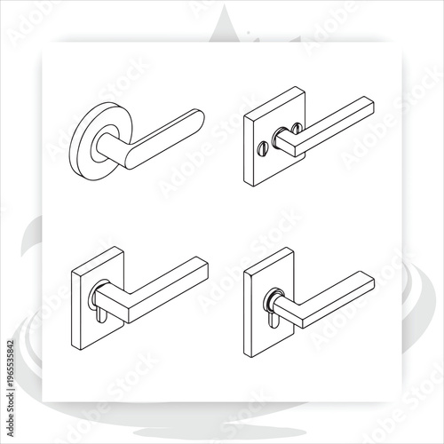 Door Handle Set: An assortment of modern door handles, showcasing various designs and styles. A detailed representation of functionality and aesthetics.