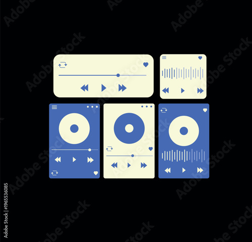Modern Music Player UI Components – Audio Interface Dashboard Vector Kit