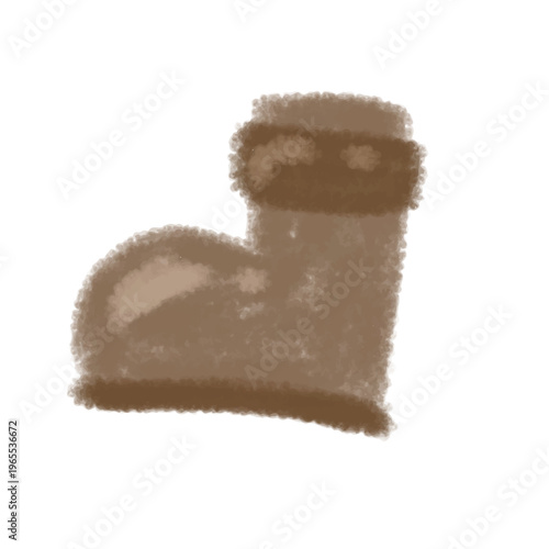 Hand drawn brown winter boot illustration on white background. Minimalist doodle of cozy autumn footwear. Simple brown winter boot icon isolated for design.