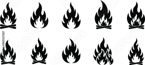 Black Flame Icons on White Background
