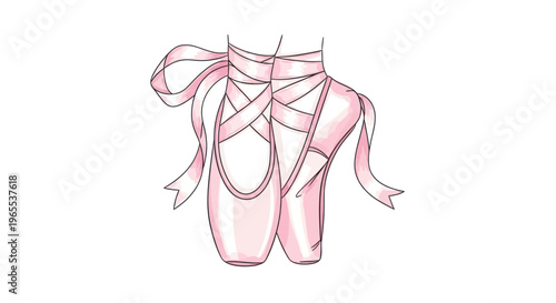 Elegant Pink Ballet Slippers with Ribbons Tied on White Background