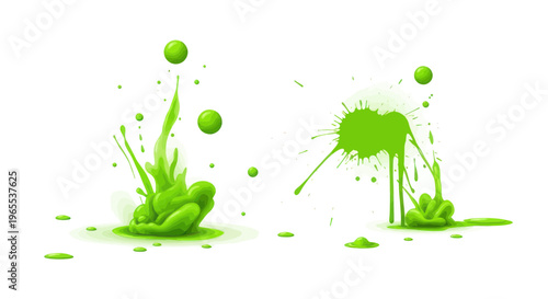 Green Slime Splatter and Explosion on White Background, Abstract Liquid Art