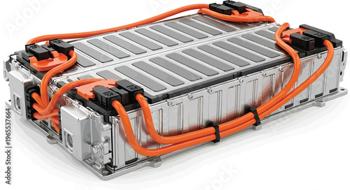 Electric Car Battery with Orange Cables