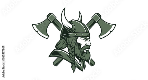 Viking warrior with horned helmet and crossed axes, illustration