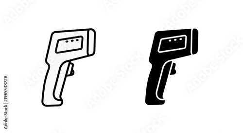 Vector illustration of infrared thermometer gun icon set, noncontact temperature measurement tool on a transparent background