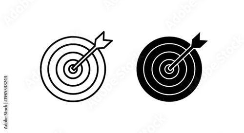 Vector illustration of target icon with arrow in the center, outline and solid style on a transparent background