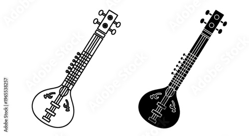 Vector illustration of sitar musical instrument vector illustration set on a transparent background