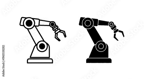 Vector illustration of industrial robotic arm icons set on a transparent background