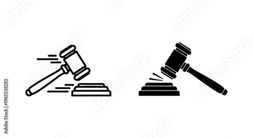Vector illustration of gavel icons set, judge hammer symbols for legal and justice concepts on a transparent background
