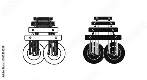 Vector illustration of set of xylophone icons, musical instrument for percussion performance on a transparent background