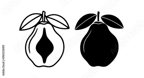 Vector illustration of guava fruit icon set, whole and cut in half, vector illustration on a transparent background