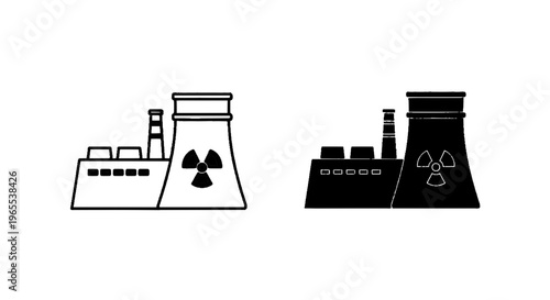 Vector illustration of nuclear power plant icon set, flat style on a transparent background