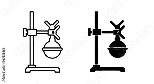 Vector illustration of laboratory stand with round bottom flask icon set on a transparent background