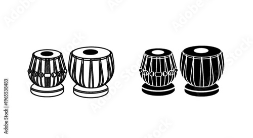Vector illustration of tabla drum set icon, traditional indian musical instrument on a transparent background