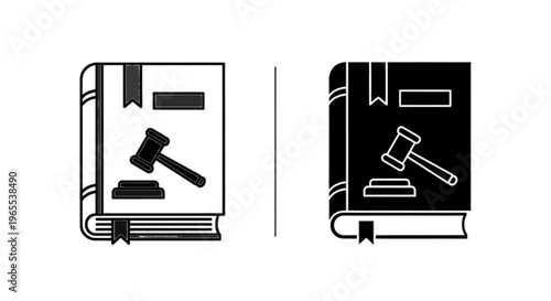 Vector illustration of law book icon with gavel, legal document symbol, vector illustration on a transparent background