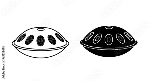 Vector illustration of set of two handpan musical instruments, vector illustration on a transparent background