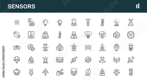 Collection of various sensor icons in a linear minimalist style