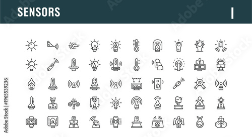 Collection of various sensor icons in a linear minimalist style