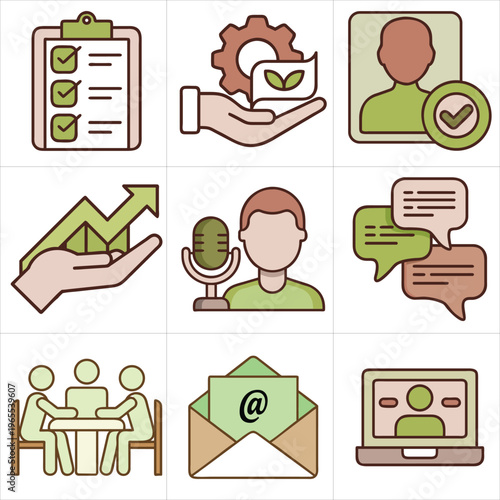 Business icons for strategy, growth, and communication, customer servi