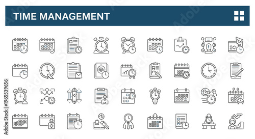 Time management concept with various schedule and planning icons displayed