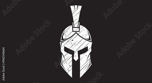 Spartan Helmet Logo with Distressed Texture, Ancient Greek Warrior Mask Illustration on Black Background